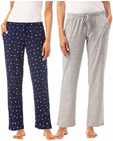 Lucky Brand Women's 2 Pack Straight Leg Lounge Pant with Drawstrings and Pockets (Stars/Light Heather Grey, X-Large)