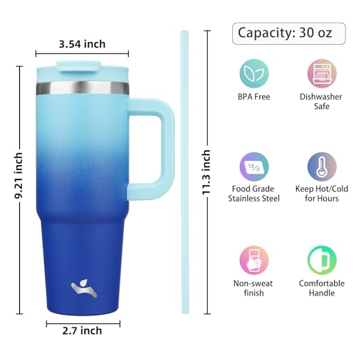 Image of Konokyo 30 oz Insulated Tumbler Water Bottle with Handle, Straw Lid