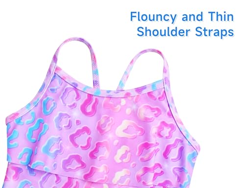 Image of Girls Tankini Swimsuit UPF50+ Ruffle 2 Piece Bathing Suit Full Coverage Kids Swimwear Ages 2-14 Years