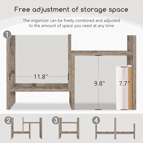 Image of Jerry & Maggie Desktop Organizer Office Storage Rack Adjustable Wood Display Shelf Free Style Double H, Multi-Functional Mini Bookshelf for Desk Natural Stand (Gray Oak /2 Pack)