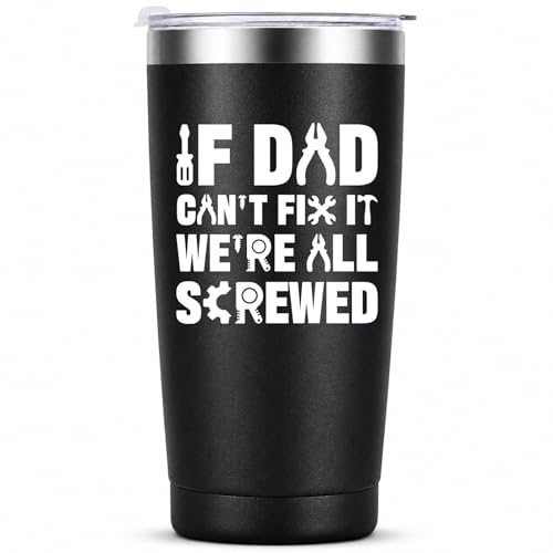 sprodog Fathers Day Gift For Dad, 20oz Funny Insulated Stainless Steel Travel Tumbler, If Dad Can't Fix It We're All Screwed Tool Pattern Coffee Mug For Mechanic Handyman Husband