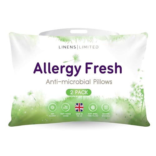 Linens Limited - Soft Pillows 2 Pack Made in the UK Allergy Fresh Soft and Firm with Orthopedic Support Anti Allergy Hollowfibre Machine Washable (White)
