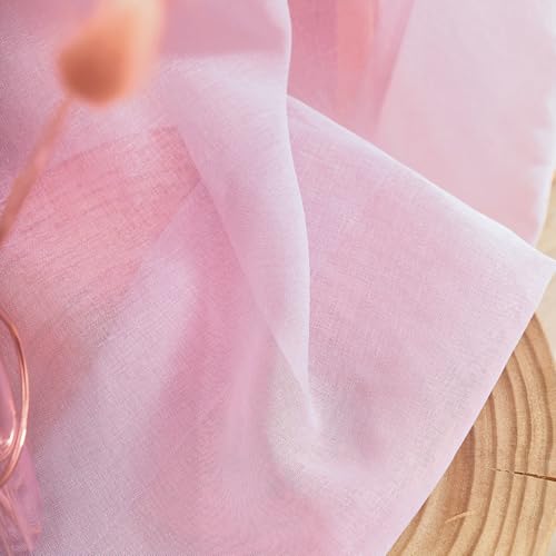 Image of MYSTIC-HOME Sheer Curtains Pink 95 Inches Long, Window Treatments Rod Pocket Drapes for Living Room, Bedroom, Semi Crinkle Voile Curtain Panels for Yard, Patio, Villa, Parlor, Set of 2, 52 inchx95 inch