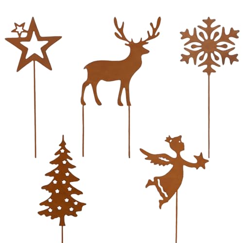 Joxessaien 5 Stück Weihnachtsdeko rost, 5 Stile Gartenstecker Rost...