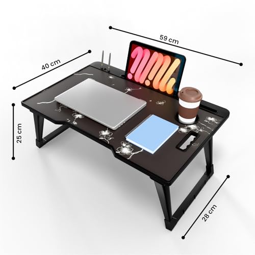 Image of Foldable Wooden Mini Laptop Table for Bed, Study Table with Drawer, Tablet /Mobile Holder for Kids & Adults (COTTED Flowers)