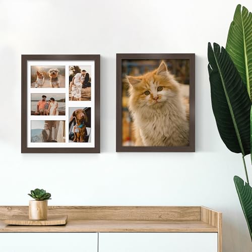 Image of DUENPY 11x14 Collage Picture Frame, 4x6 Collage Picture Frame, Displays Five 4x6 inch Photos, or 11x14 (Without Mat) Wall Decor Wall Hanging or Tabletop, Walnut.