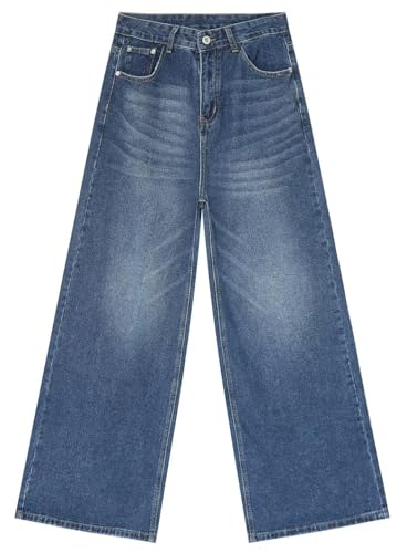 Men's Hip Hop Baggy Jeans Casual Wide Leg Skateboard Vintage Denim Pants Streetwear MZA20