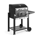 VonHaus Charcoal BBQ – XL Portable Barbecue with Warming Rack, Fold Down Shelf, Temperature Gauge, Wheels, Large Cooking Grill, Air Vents – 2 in 1 Barbeque and Wood Smoker – Grill Meat, Fish & Veg