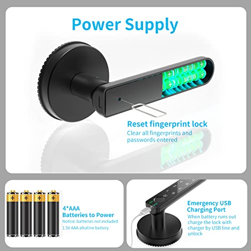 Bafuweiy Fingerprint Door Lock, Door Locks With Keypads, Handle, Fingerprints, Passwords, Fingerprint Door Knob Keyless Entry Door Lock For Home/Office/Bedroom/Apartment Black #TOP5