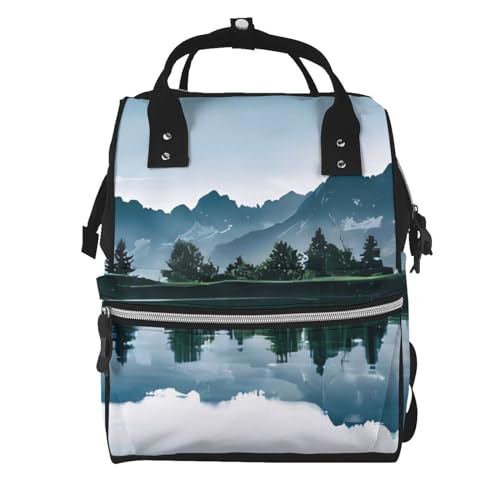 Sac à dos maman grande capacité noir imprimé paysage naturel pour bébé