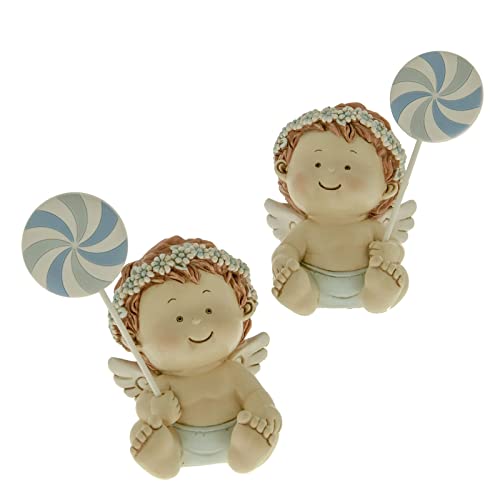 Ingrosso e Risparmio Hucha con forma de ángel con corona de flores, pañal y molinillo celeste, regalo para bautizo o niño