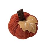 Kuriozud Faux Fall Harvest Crochet Pumpkins - Small Knit Rustic Farmhouse Foam Decor for Thanksgiving Halloween Autumn Mantel Table (Orange, 9cmx9cmx6cm)