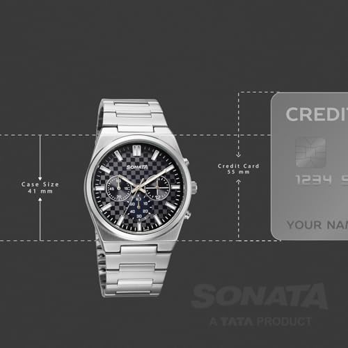 Image of Sonata Festive 2.0 Quartz Blue Round Dial Men's Watch | Stainless Steel Strap Material | Watches for Men Analog - 77201SM01