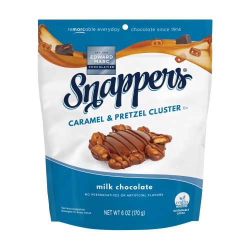 Edward Marc Snappers Sweet Caramel & Pretzels Cluster - Crunchy Pretzel Snack With Milk Chocolate For Adults And Kids - 6 oz (pack of 1)
