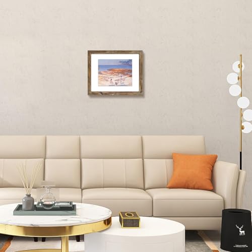 Image of Frametory, 11x14 Picture Frame With Mat for 8x10 Picture - High Definition Glass Wide Molding - Preinstalled Wall Mounting Hardware (Rustic Brown, 1 Pack)
