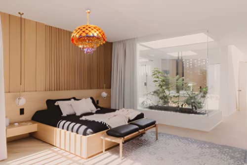 Image of DREAMY DESIGNS Chandelier Lights for Ceiling 500 MM Golden Pineapple Shape 4-Tier K9 Glass Crystal Chandeliers for Living Room Smart 3 Mode LED Light Plate Jhumar Designer Bedroom and Dining Room