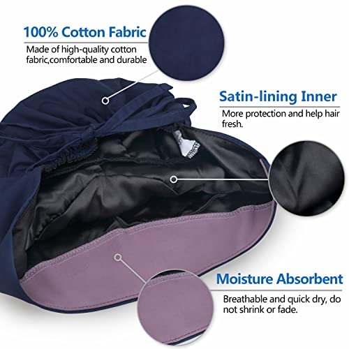 Image of QBA Adjustable Working Cap with Button, Satin-Lined Hat, Cotton Working Hat Sweatband, Elastic Tie Back Hats Unisex