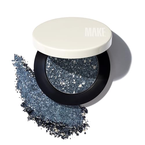 MAKE Beauty Multi-Chromatic Eye Shadow. Metal Reflecting Luminous Foil Finish Creamy Buildable Dimensional Long-wear Crease-proof Powder Eyeshadow Multichrome Shade - Spark Navy Blue