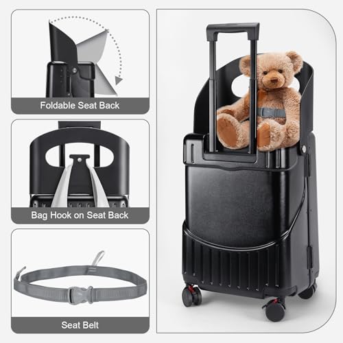 MRPLUM Ride On Luggage with Seat for Kids&Adults with Seat Belt,Hard Shell Lightweight Rolling Spinner Wheels Travel Luggage with TSA Lock,20 inch,Black3