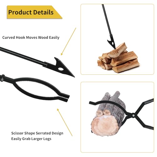 42" Fire Tongs Firewood Log Grabbers and Fire Poker Set, Portable Detachable Heavy Duty Large Fire Tongs Fire Poker Tools Set for Fire Pit, Fireplace, Camping, Bonfires Outdoor/Indoor - Image 5