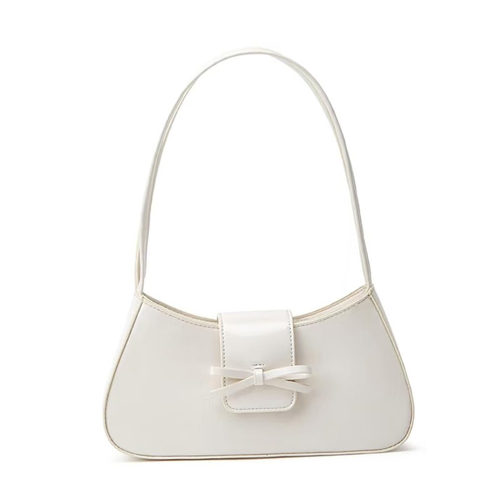 CaelumDecor New Sweet Bow purses for women-Handbag with Zipper Closure Clutch Purse Retro Trendy Underarm Bag Easy to Clean(Color:White)