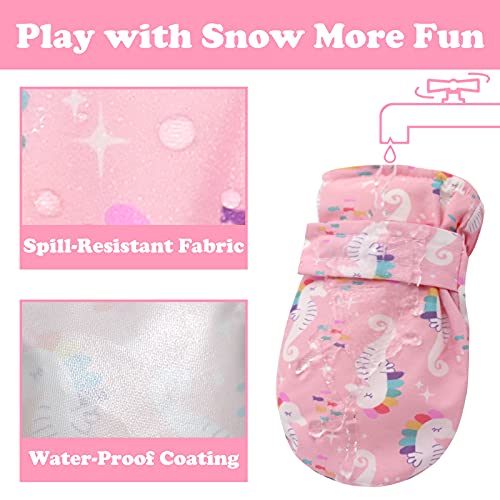 Image of Toddler Mittens Waterproof Toddler Winter Gloves Toddler Snow Gloves for Kids Baby Winter Mittens for Toddler Girls Boys, Pink Seahorse, 6 - 24 Months