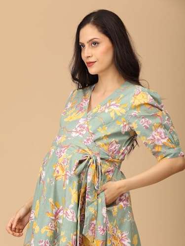 Image of The Mom Store Maternity and Nursing Wrap Dress for New Mom | Pre and Post Pregnancy Wear for Womens | Trendy Stylish Printed Friendly Dresses for Women | Comfortable