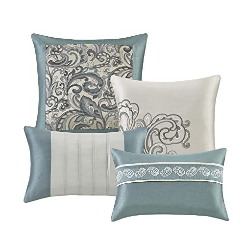 Madison Park 24 Piece Faux Silk Paisley Queen Comforter Set with Matching Curtains, Down Alternative Hypoallergenic - Teal, Queen (90 in x 90 in) - Image 12