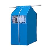Large Hanging Clothing Storage Wardrobe, Frameless 420 D Oxford Garment Closet Organizer Protector, Zippered Garment Bag with Magic Tape and Clear Window(Rose Blue, M:19.7x23.6x36.6inch)