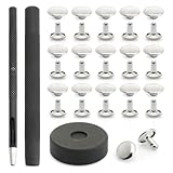 CRAFTMEMORE Rivet Setter for Double Cap Rivet Stud, Rivet Setting Tool Kit, Block Anvil, Hole Cutter & 100 Double Cap Rivets in Silver (6 mm, Tool Kit)