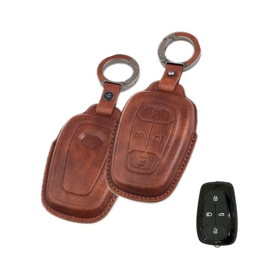 Image of Keyzone Vintage Leather Key Cover Compatible for Tata Nexon | Harrier | Safari | Altroz | Tigor | EV | Punch | Tiago EV Electric 4 Button Smart Key (Brown)