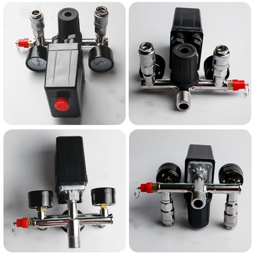 Druckregle: 220V Luftkompressor Druckschalter Kompressor mit 2 Manometer, Regler Kompressorschalter Kontrollventil, Luftkompressor Druckluft Kompressor Zubehör IP54 Druckminderer Pumpe Ersatzteile