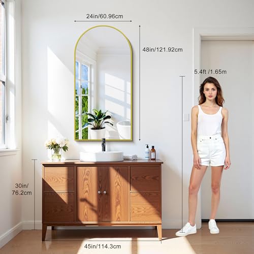 CIRCUMI Arched Wall Mirror, 24"x48" Gold Arched Mirror with Tempered Glass, Metal Frame, Large Size for Bathroom, Living Room,Entryway,Over Sink, Arch Mirror for Decor,Shatterproof&Crystal-Clear by CIRCUMI - Used condition - Image 7