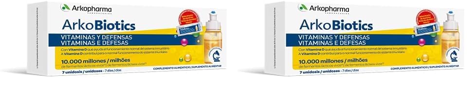 Arkopharma Arkobiotics Vitaminas y Defensas Adultos, 7 Unidosis, Probióticos con 10.000 Millones UFC y vitaminas A, B, C, D, E y Zinc, Refuerzo del Sistema Inmune y disminución del Cansancio