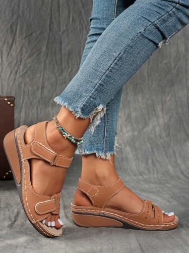 Sandals For Women Size 5 Ankle Strap Adjustable Open Toe Ladies Shoes Comfort Wedge Open Toe Ankle Strap Beach Shoes Summer Slides with Adjustable Strap