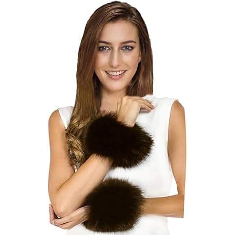Lina & Lily Women's Winter Wrist Cuffs Warmers Faux Fur Fluffy (Dark Brown) Cover