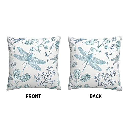 Varun Throw Pillow Covers Vintage Blue Dragonfly Flowers Leaves Design Square Pillowcase For Home Decor Sofa Car Bedroom Pillow Case 18X18Inch #TOP2