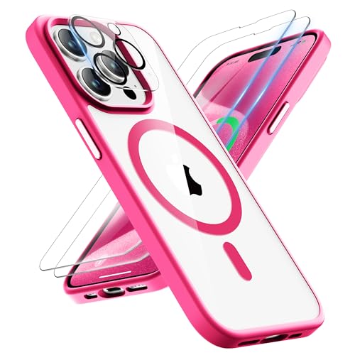 ORETECH Magnetic for iPhone 15 Pro Max Case, 2X Screen Protector, Hot Pink