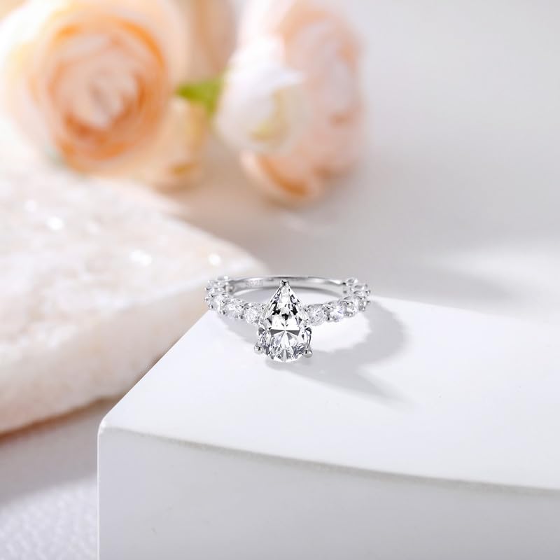2 Carat Pear Cut Moissanite Engagement Rings for Women Sterling Silver Hidden Halo Pear Shaped Moissanite Wedding Anniversary Ring for Her4