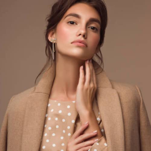 Sonateomber Gold Bow Stud Chain Drop Dangle Earrings For Women Girl - Fashion Cubic Zirconia Rhinestone Crystal Butterfly Earrings Illusion Double Piercing Jewerly Valentines Gift #TOP1