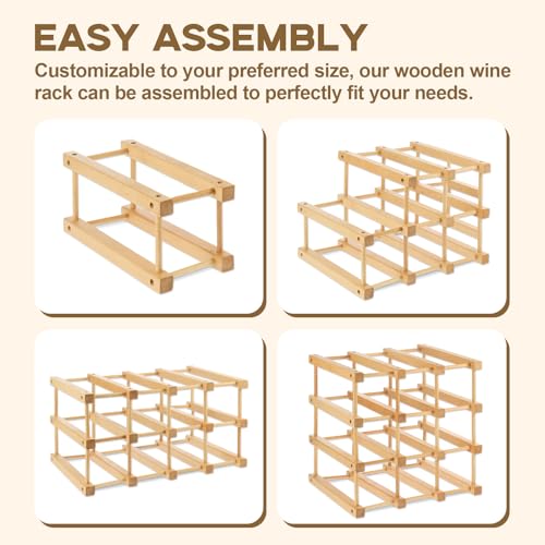 Wooden Wine Rack, 12-Bottle Stackable Wooden Wine Rack, Stackable Modular Wine Storage Racks, DIY Assembly Wine Bottle Holder for Inside Cabinet and Countertop - Image 4
