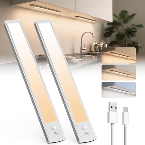 TANSOOL+ Luce LED Sottopensile Cucina, 3 Modalità di Colore Armadio LED con Sensore di Movimento, 30cm Luce Sottopensile Dimmerabile Lampada per Cucina, Guardaroba, Scale - 2 Pezzi
