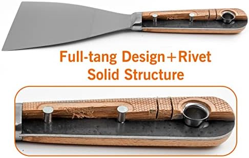 ROLLINGDOG 4PC Wallpaper Scrapers - Stainless Steel Putty Filling Knife Set with Laser Engraved Wood Handle for Scarping,Drywall Repairs and Spreading( 1",2",3",4")