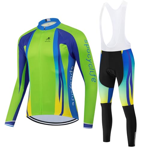 spocyclife Rennrad Trikot Herren Fahrradbekleidung Herren Set Rad Trikots Radtrikot Langarm Rennrad Anzug MTB (Grün-Lang, M)