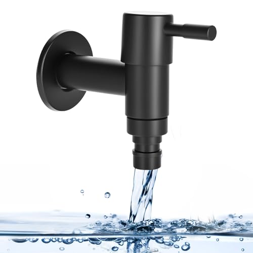 Grifo de acero inoxidable G1/2 pulgadas, montaje en pared, grifo de agua fría, grifo de lavadora, grifo de jardín, grifo de baño, corto negro, para lavabo, inodoro, piscina, exterior