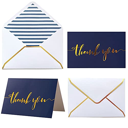 Winoo Design Heavy Duty Thank You Cards with Envelopes - 36 PK - Gold Thank You Notes 4x6 Inches Baby Shower Wedding Cards Small Business Graduation Funeral Bridal Shower (Navy Blue)