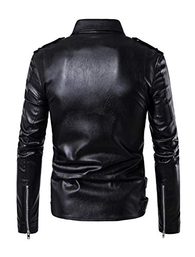 PASOK Men's PU Leather Jacket Causal Belted Faux Leather Motorcycle Jacket Zipper Biker Coat