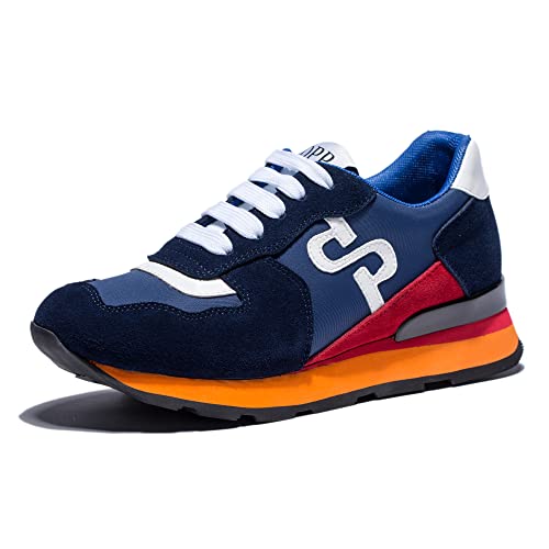 OPP Women Suede Leather Shoes Fashion Casual Lace-up Athletic Tennis Sports Gym Running Sneakers for Women Blue 6.5