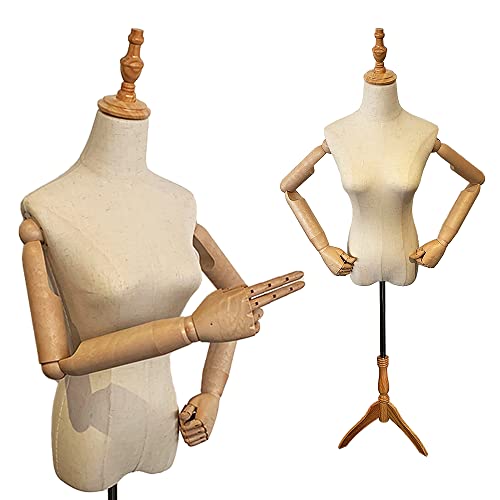 レディス トルソー 麻 9号 木目調 可動式 腕付 ハーフトルソー