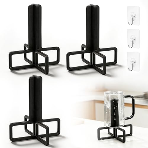 BJHYIZ 3 escurreplatos para botellas, soporte para secar botellas de agua, soporte para secador de botellas, soporte con gancho, soporte para goteo para biberones y tazas (negro)